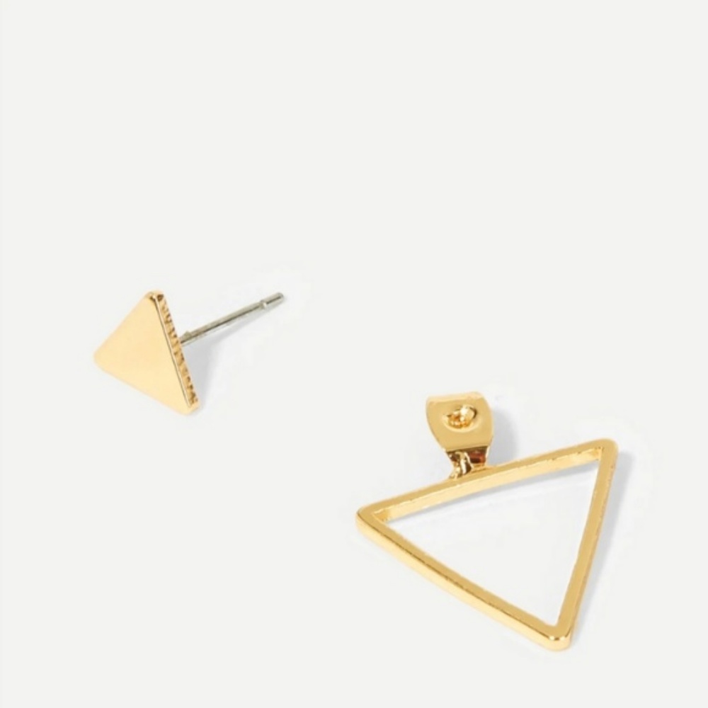 Open Triangle Shaped Dainty Gold Stud Earrings - Picture 2 of 4